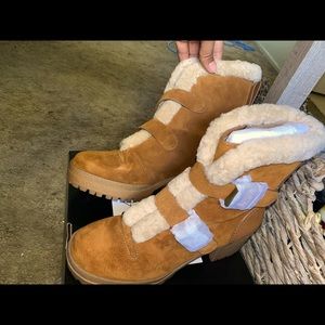 Chunky Suede Ankle Buckle Boots